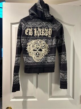 Ed Hardy Tiger Bandana Paisley print zip up hoodie